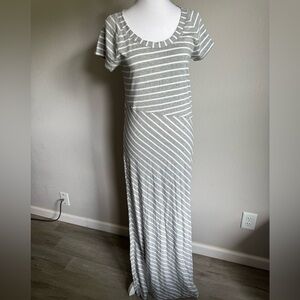 Athleta Gray White Stripe Pima Cotton Scoop Neck Casual Maxi Dress Womens S